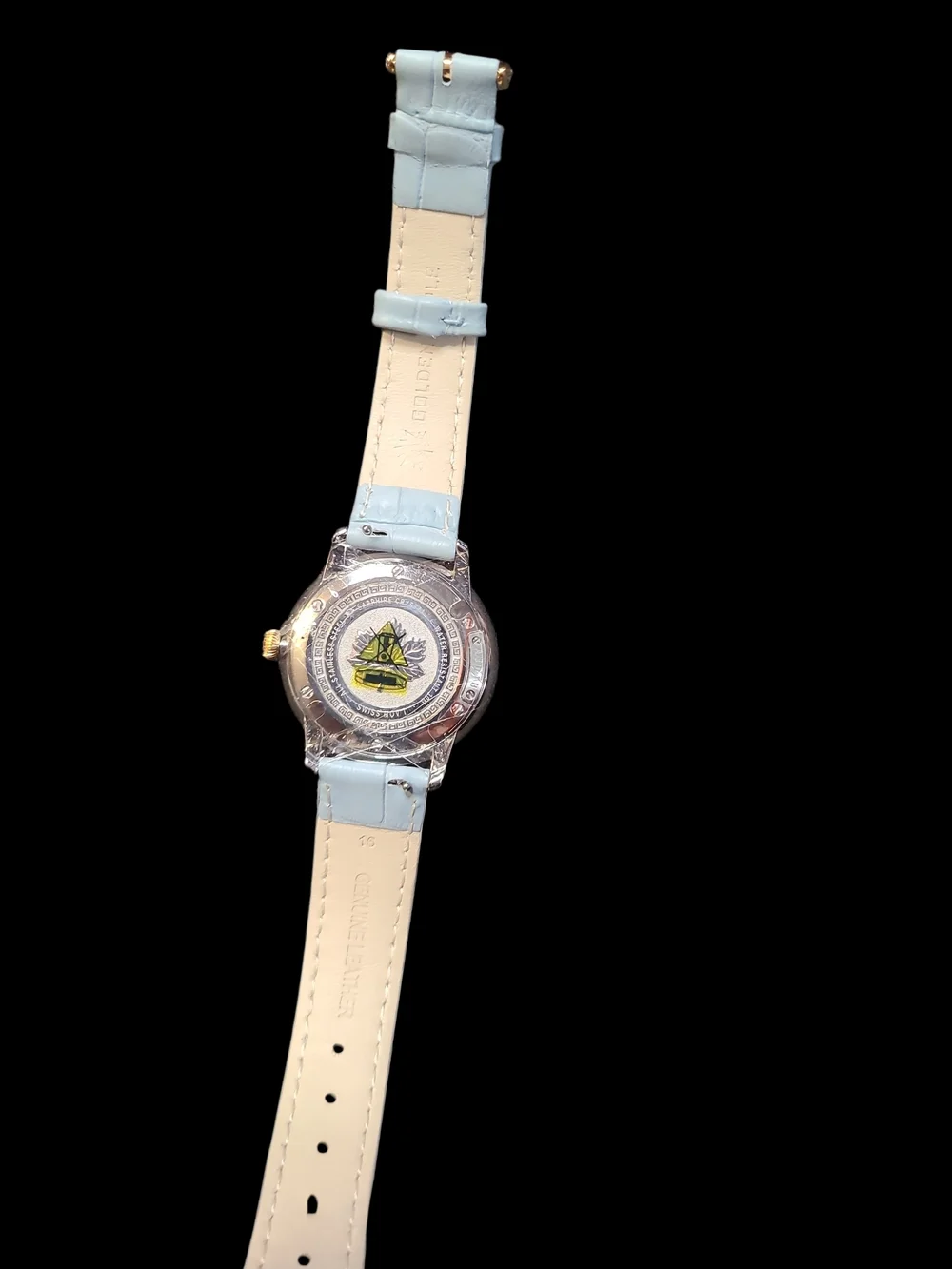 Ladies Light Blue Leather Strap Watch with Gold-Tone Bezel